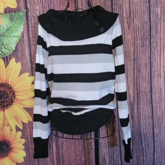 No Boundaries Fold-Over Striped Pullover Sweater - Picture 3 of 9